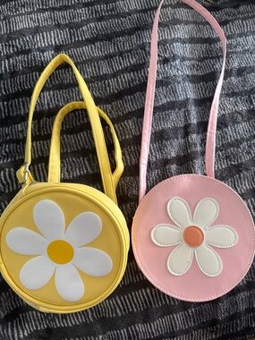 Round Floral Crossbody Bag & backpack Yellow & Pink Daisy Pair
